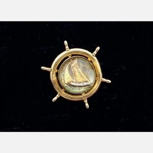 Vintage Essex Crystal Ship's Wheel Brooch - 12K Gold Filled 1930's - 1940's RARE